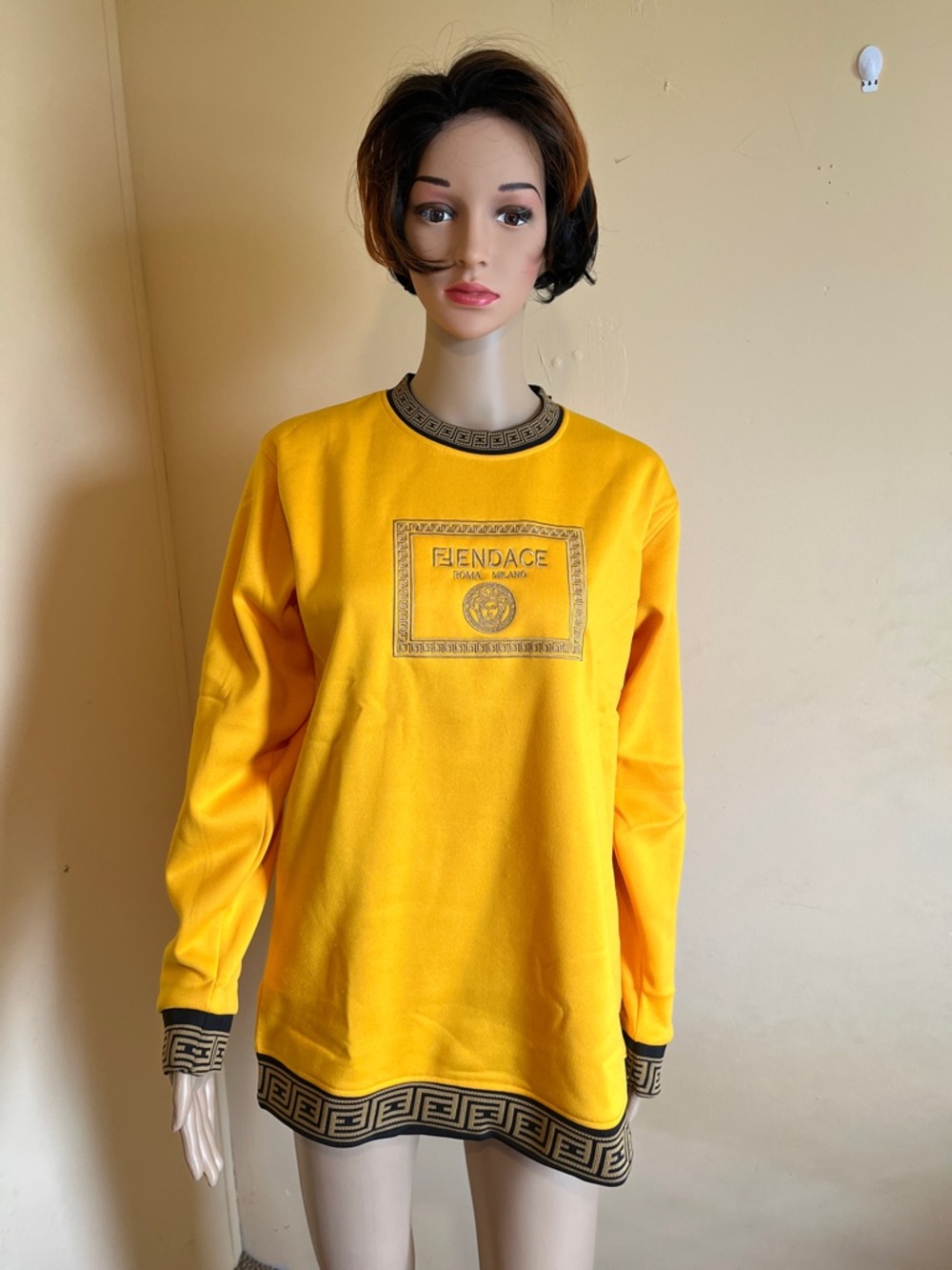 Fendi Bright Yellow Logo-Trim Crewneck Sweater